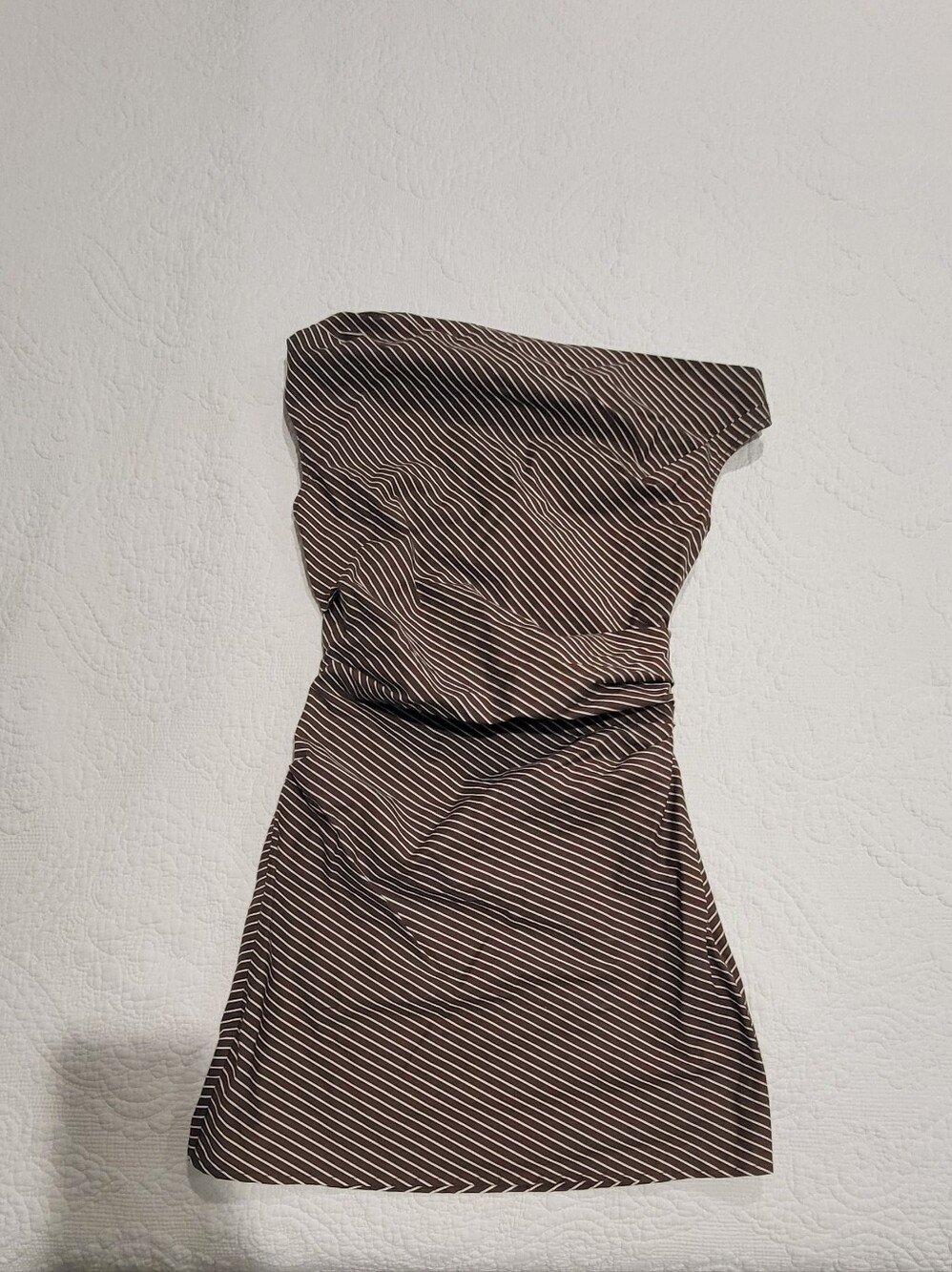 NWT O.P.T. Zerlina Size 2 Off Shoulder Striped Espresso Coffee Dress